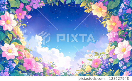 五顏六色的花田框架和夜空壁紙 128527948
