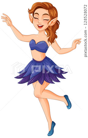 Joyful Fairy in Blue Dress Illustration 128528072