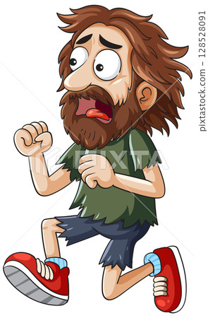 Cartoon Man Running in Panic 128528091