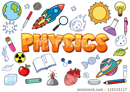Colorful Physics Science Icons with Bold Typography 128528117