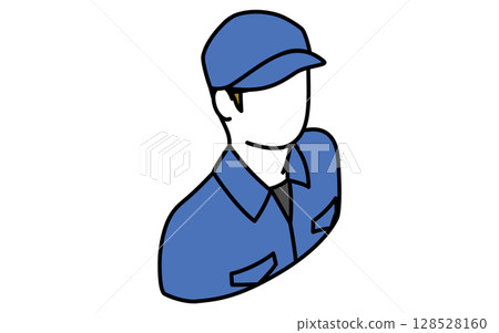 A mechanic in work clothes wearing a hat, a simple and cute isometric line drawing icon 128528160
