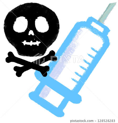Crayon touch: Syringe and skull mark 128528283