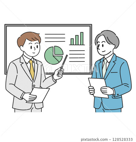 Illustration of a businessman explaining presentation materials Illustration of a businessman explaining presentation materials 128528333