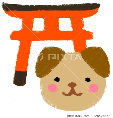 蠟筆觸：供奉狗的神社。手繪插畫 128528438