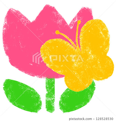 Crayon-touch butterfly image hand-drawn illustration 128528530