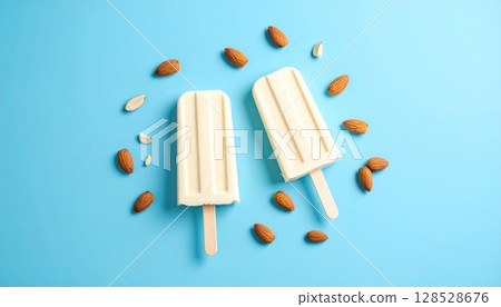 White chocolate bar and almonds White chocolate bar and almonds 128528676