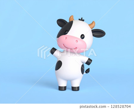 3d A cute, funny cartoon farm animal cow with a happy smile, isolated on white 128528704