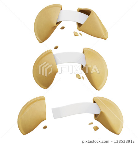 cartoon style Cracked Fortune Cookie with message 3D graphic cartoon style Cracked Fortune Cookie with message 3D graphic 128528912