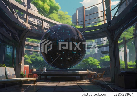 遊戲背景:未來地球物體的公園風景 遊戲背景:未來地球物體的公園風景 128528964