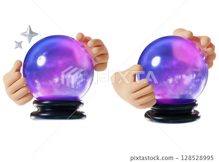 cartoon style crystal ball magic orb with hands 3D graphic 128528995