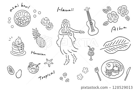 Tropical & Hawaiian illustration set_line drawing 128529013