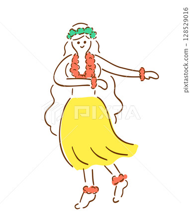 手繪的草裙舞女孩插圖 128529016