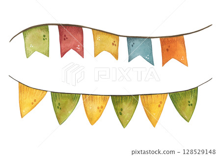 Two garlands with flags watercolor illustration Two garlands with flags watercolor illustration 128529148