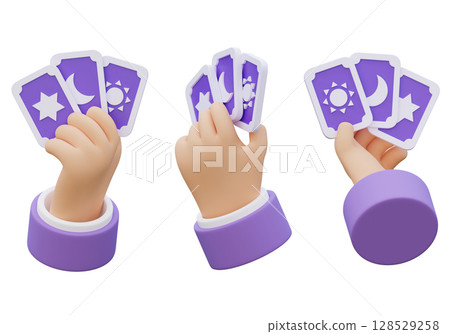 cartoon style Hand holding tarot cards 3D icon 128529258