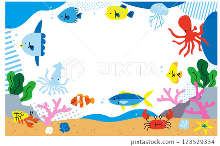 海洋生物的框架插圖背景資料 128529334