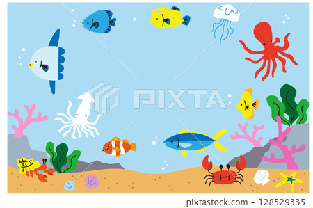 Vector illustration frame material of sea seafood Vector illustration frame material of sea seafood 128529335