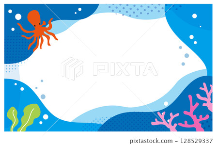 Octopus and coral underwater frame illustration background material Octopus and coral underwater frame illustration background material 128529337