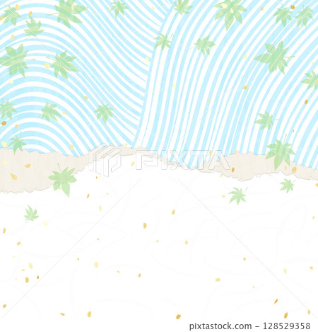 藍色楓葉流動在水中 — 日本紙風格背景圖 128529358