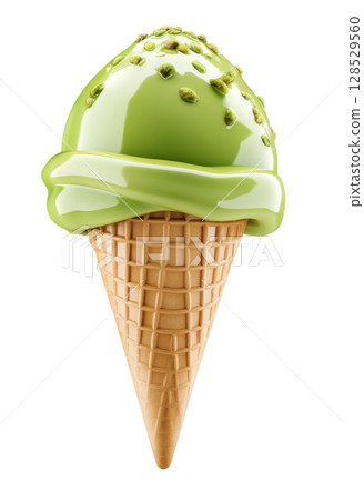 Pistachio ice cream 3d icon isolated on white background transparent PNG clipart. 128529560