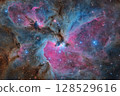 Colorful nebula and distant galaxies in deep space, cosmic clouds of gas and stars. Elements of this image furnished by NASA 128529616
