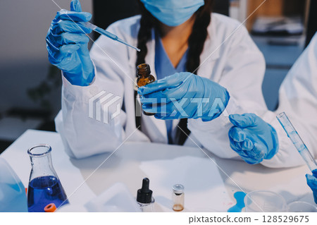 Modern Empty Science Laboratory With Microscopes, Test Tubes And Other Laboratory Equipments 128529675