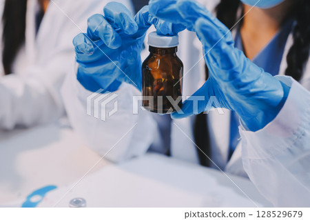 Modern Empty Science Laboratory With Microscopes, Test Tubes And Other Laboratory Equipments Modern Empty Science Laboratory With Microscopes, Test Tubes And Other Laboratory Equipments 128529679