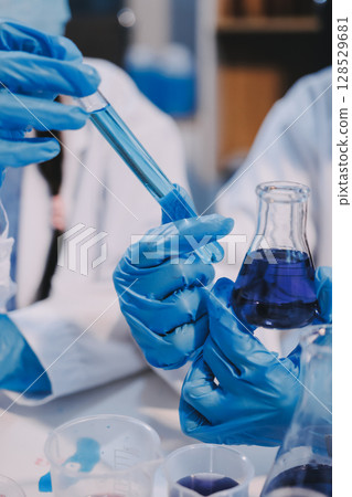 Modern Empty Science Laboratory With Microscopes, Test Tubes And Other Laboratory Equipments Modern Empty Science Laboratory With Microscopes, Test Tubes And Other Laboratory Equipments 128529681