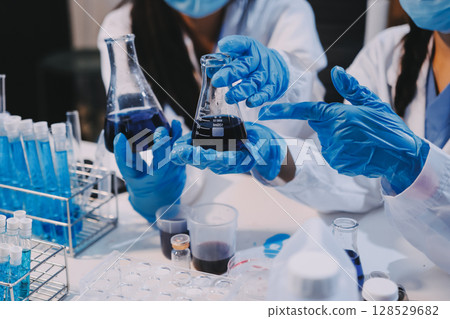 Modern Empty Science Laboratory With Microscopes, Test Tubes And Other Laboratory Equipments Modern Empty Science Laboratory With Microscopes, Test Tubes And Other Laboratory Equipments 128529682