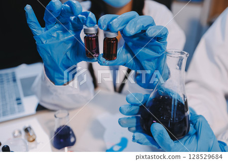 Modern Empty Science Laboratory With Microscopes, Test Tubes And Other Laboratory Equipments Modern Empty Science Laboratory With Microscopes, Test Tubes And Other Laboratory Equipments 128529684