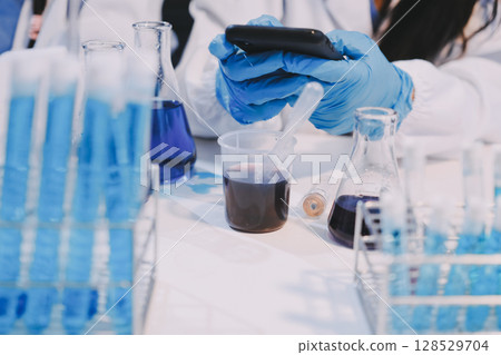 Modern Empty Science Laboratory With Microscopes, Test Tubes And Other Laboratory Equipments Modern Empty Science Laboratory With Microscopes, Test Tubes And Other Laboratory Equipments 128529704