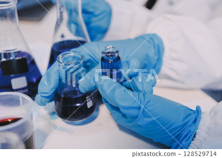 Modern Empty Science Laboratory With Microscopes, Test Tubes And Other Laboratory Equipments 128529714