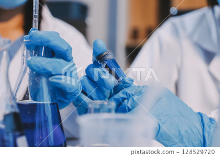 Modern Empty Science Laboratory With Microscopes, Test Tubes And Other Laboratory Equipments 128529720