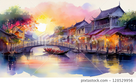 東南亞清晨一條寧靜的河流 東南亞清晨一條寧靜的河流 128529956