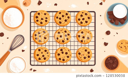 seamless pattern with coffee beans and cookies 128530038