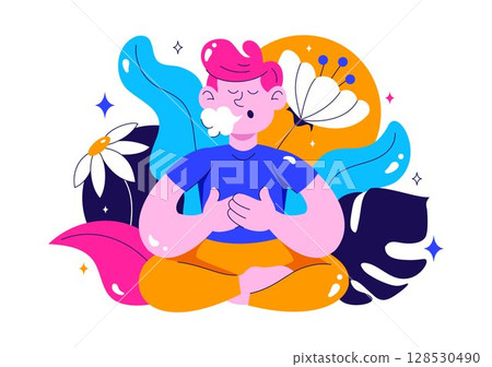 Breathwork Vector Illustration with Peaceful Meditation for Wellness, Featuring Mindfulness, Healthy Lifestyle, Relaxation, and Mental Health Breathwork Vector Illustration with Peaceful Meditation for Wellness, Featuring Mindfulness, Healthy Lifestyle, Relaxation, and Mental Health 128530490