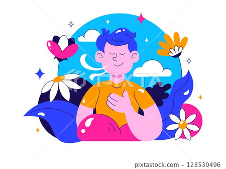 Breathwork Vector Illustration with Peaceful Meditation for Wellness, Featuring Mindfulness, Healthy Lifestyle, Relaxation, and Mental Health Breathwork Vector Illustration with Peaceful Meditation for Wellness, Featuring Mindfulness, Healthy Lifestyle, Relaxation, and Mental Health 128530496