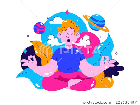 Breathwork Vector Illustration with Peaceful Meditation for Wellness, Featuring Mindfulness, Healthy Lifestyle, Relaxation, and Mental Health Breathwork Vector Illustration with Peaceful Meditation for Wellness, Featuring Mindfulness, Healthy Lifestyle, Relaxation, and Mental Health 128530497