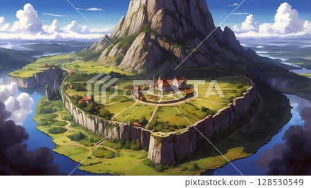 Game background: A hidden village on an island in the sea 128530549