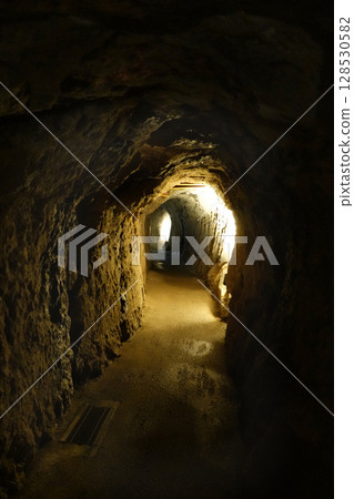 Inside the mine tunnels a short distance from the Ryugenjimabu entrance at Iwami Ginzan Silver Mine 128530582