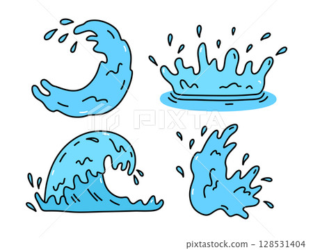 Set of water splashes with splatters 128531404