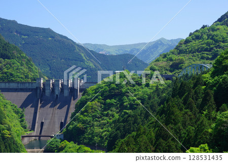 View of Tomisato Dam from Sarutobi Observation Square, Shikokuchuo City, Ehime Prefecture View of Tomisato Dam from Sarutobi Observation Square, Shikokuchuo City, Ehime Prefecture 128531435