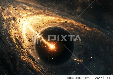 Stunning galaxy image in deep space with bright stars, swirling cosmic dust, and vibrant colors, elements furnished by NASA, perfect for astronomy, science, and space projects 128531453