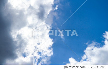 Summer sky. Cumulus clouds on a blue background. Partly cloudy. Summer sky. Cumulus clouds on a blue background. Partly cloudy. 128531785