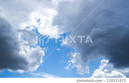 Summer sky. Cumulus clouds on a blue background. Partly cloudy. Summer sky. Cumulus clouds on a blue background. Partly cloudy. 128531872