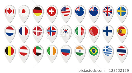Map pin icon set of each country's flag Vector illustration 128532159