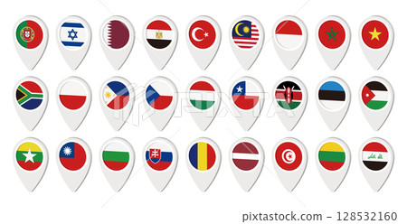 Map pin icon set of each country's flag Vector illustration 128532160