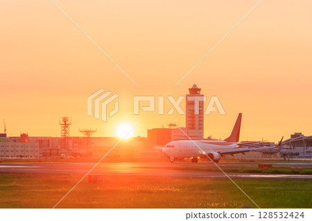 Fukuoka Airport at dusk in summer, Fukuoka City, Fukuoka Prefecture 128532424