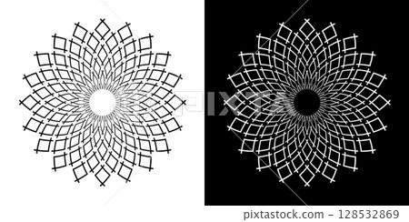 Design Elements Set. Radial Floral Black and White Patterns Design Elements Set. Radial Floral Black and White Patterns 128532869