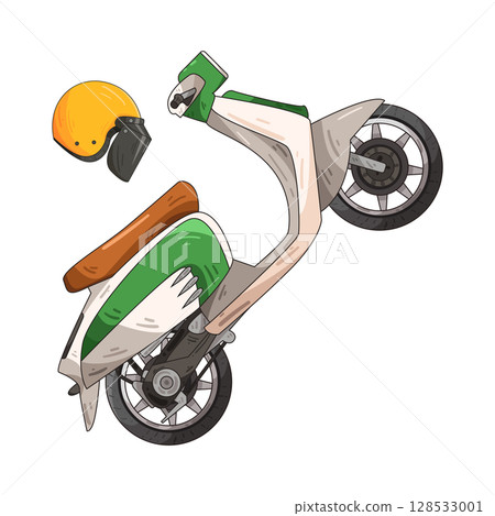 illustration of motor scooter with helmet 128533001