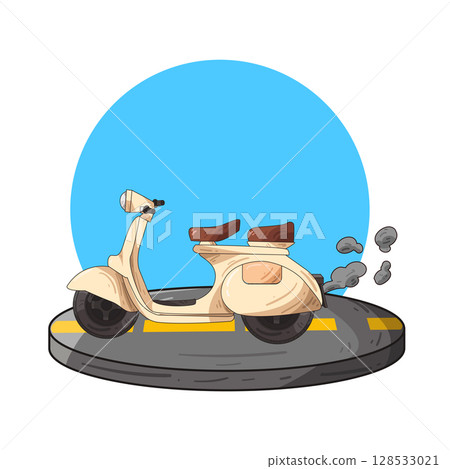 illustration of motor scooter with smoke 128533021